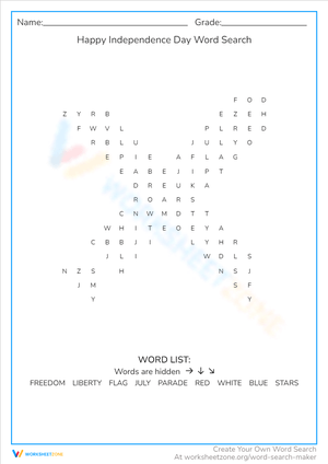 Happy Independence Day Word Search