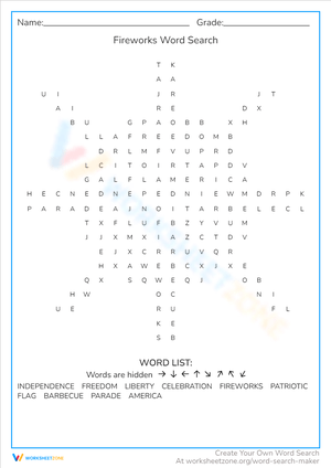 Fireworks Word Search