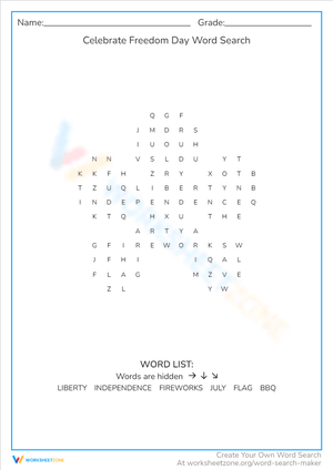 Celebrate Freedom Day Word Search