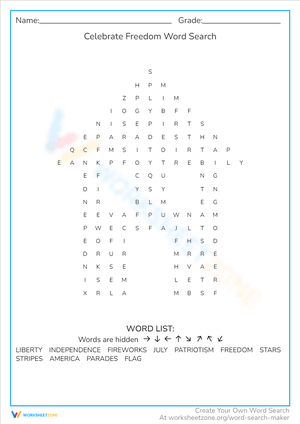 Celebrate Freedom Word Search