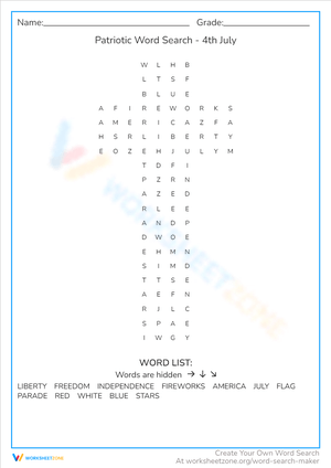 Patriotic 4th of July Word Search