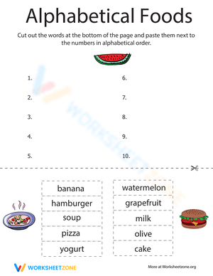 Alphabetical Foods Worksheet