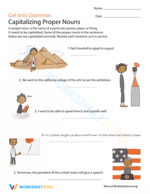 Capitalizing Proper Nouns Worksheet