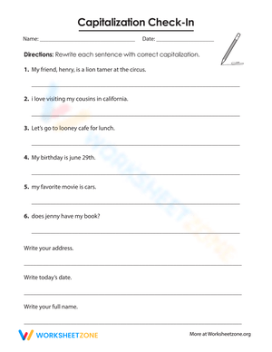 Capitalization Check-In Worksheet