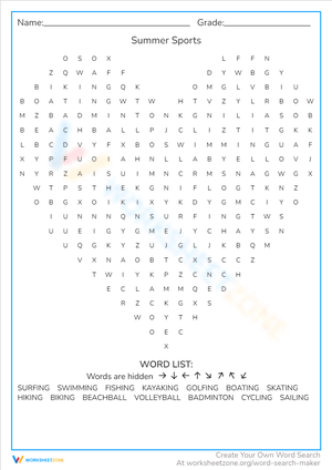 Summer Sports Worksheet