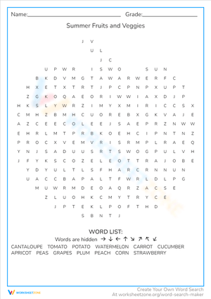Summer Fruits and Veggies Worksheet