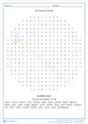 Summer Camp Worksheet