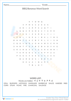 BBQ Bonanza Word Search 