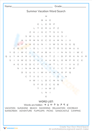 Summer Vacation Word Search: Fun Activity