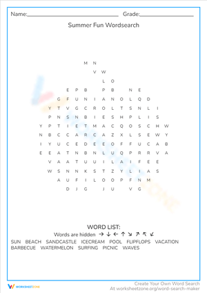 Summer Fun Word Search: Sunny Activities