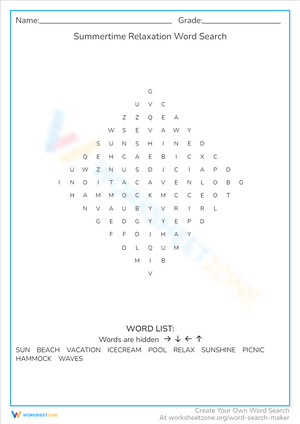 Summertime Relaxation: A Calming Word Search