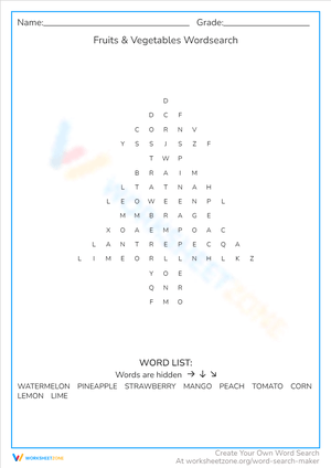 Fruits & Vegetables: A Healthy Word Search