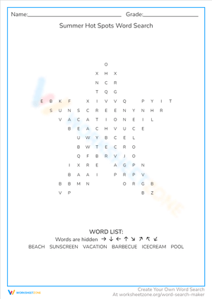 Summer Hot Spots: Explore with Word Search