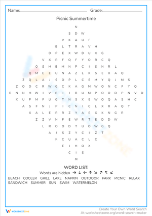 Picnic Summertime: Fun Word Search Activity