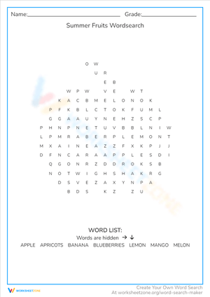 Summer Fruits: Fresh Word Search Fun