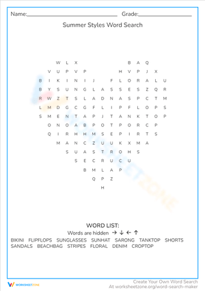 Summer Styles: A Fun Word Search