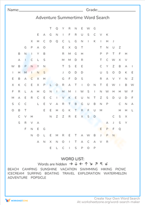 Adventure Summertime: A Fun Word Search