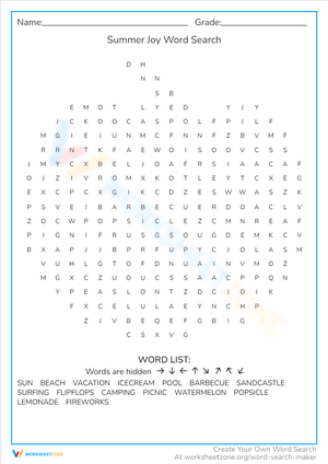 Summer Joy: A Fun Word Search Activity
