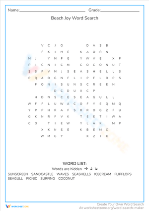 Beach Joy: A Fun Word Search