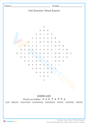 Hot Summer: A Fun Word Search