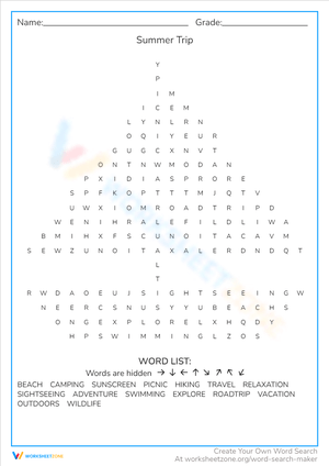 Summer Trip: A Fun Word Search