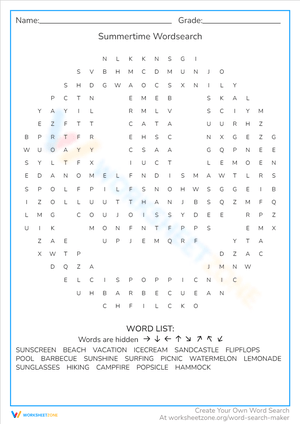 Summertime Wordsearch: A Fun Activity