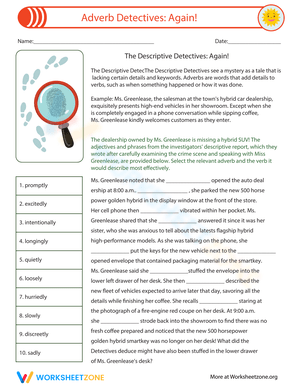 Adverb Detectives Worksheet: Find the Adverbs