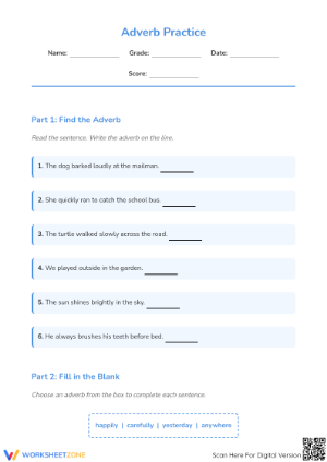 Adverbs Practice Worksheet | Grade 3 Printable Essential