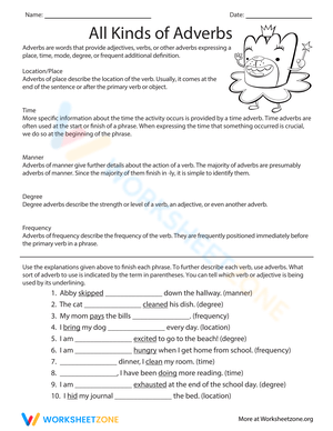 Exploring All Kinds of Adverbs Worksheet