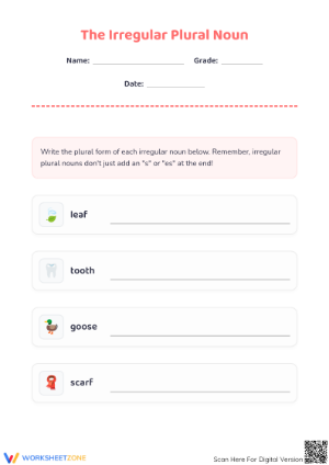 Essential Irregular Plural Nouns Worksheet | Grade 2-3