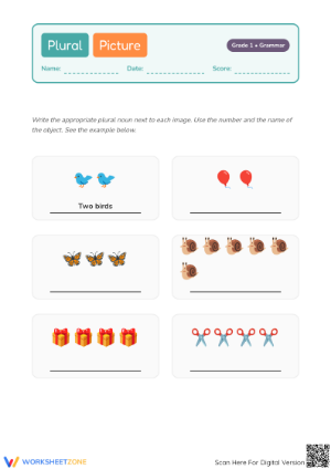 Plural Nouns Printable Worksheet | Grade 1 ELA