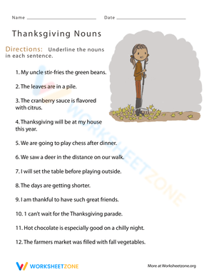 Thanksgiving Nouns Practice
