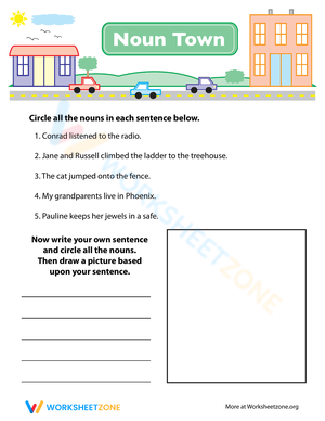Noun Town 2 Worksheet: Identifying Nouns