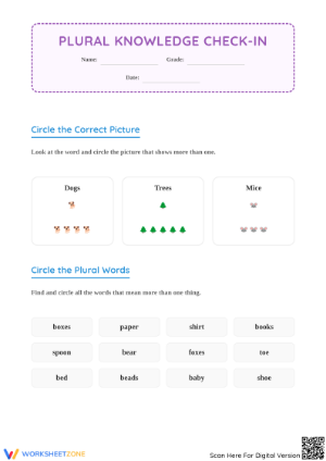 Kindergarten Plural Nouns — Printable No-Prep Worksheet