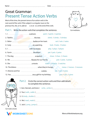 Action-Packed Present Tense Grammar Worksheet