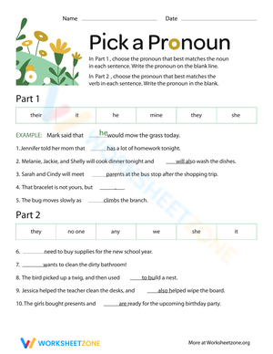 Pick a Pronoun: Grammar Worksheet