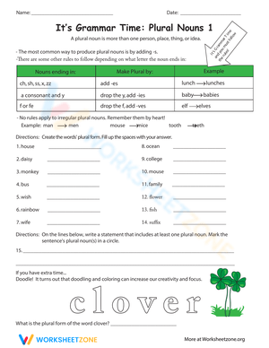 Its Grammar Time: Mastering Plural Nouns Worksheet