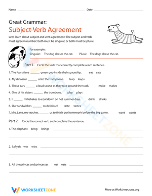 Great Grammar: Subject-Verb Agreement Worksheet