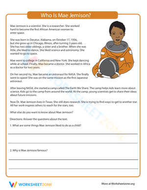 Who Is Mae Jemison? Reading Comprehension Worksheet