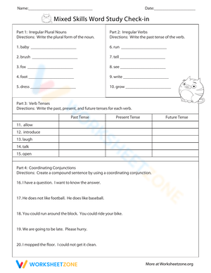 Mixed Skills Word Study Check-In Worksheet
