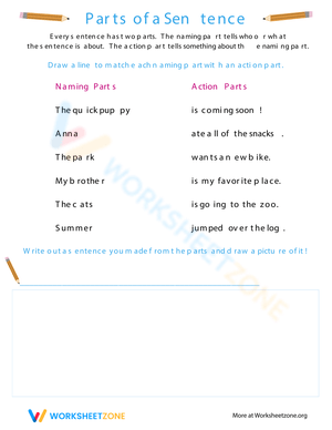 Beginning Grammar Parts of Sentence Worksheet