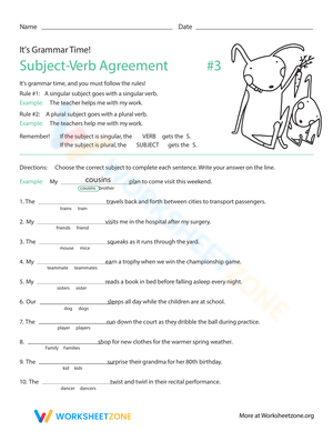 Its Grammar Time: Subject-Verb Agreement Worksheet