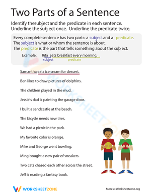 Subject-Predicate Two Parts Worksheet