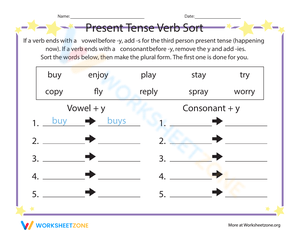 Present Tense Verb Sort Worksheet