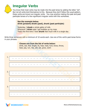 Irregular Verbs with Sentence Writing