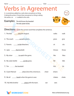 Verbs in Agreement Worksheet