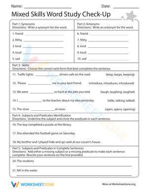 Mixed Skills Word Study Check-Up Worksheet