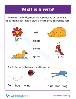 Identifying Action Verbs Matching Worksheet
