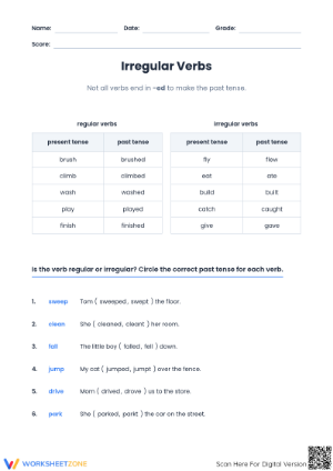 Essential Irregular Verbs Worksheet | Grade 4-5 Grammar