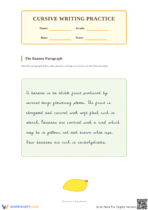 Banana Cursive Writing Practice Worksheet